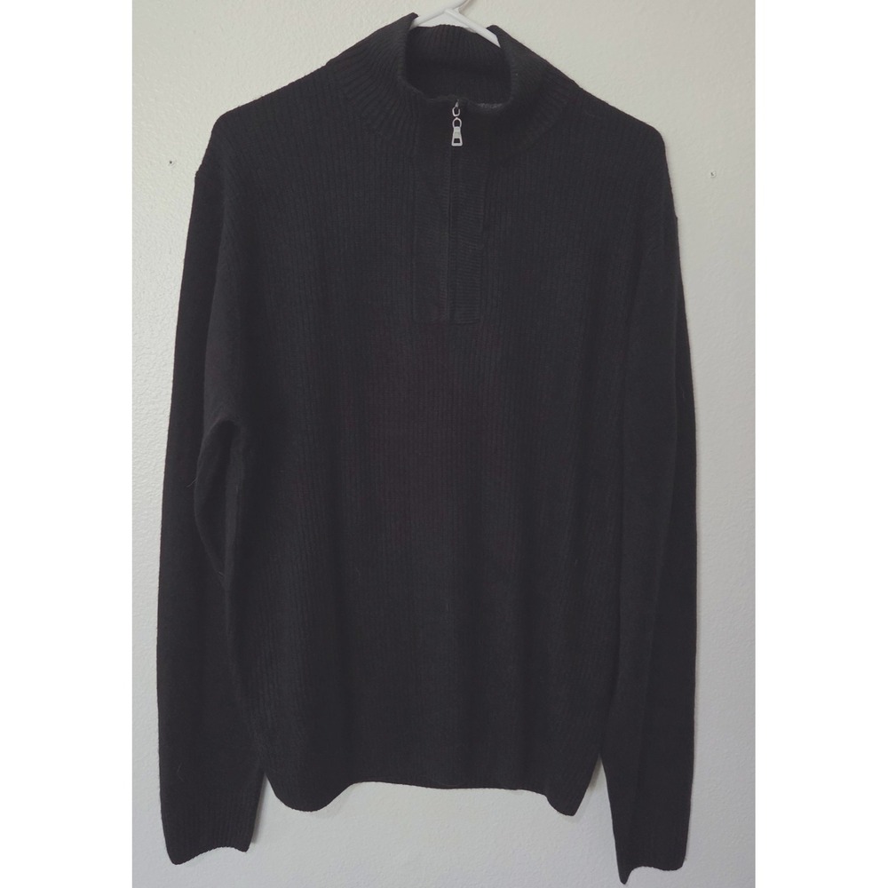 Weatherproof Vintage Men's Large 1/4 Zip Ribbed Sweater Black Pullover Mock Neck